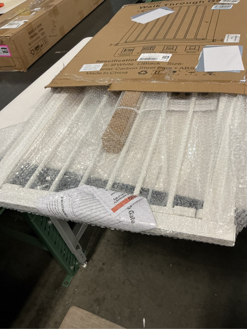 Condition photo showing Good Condition for fairy baby narrow baby gate for stair, 22.8"-25.5" wide pressure mounted pet gate for doorway, easy walk thru child safety gate, white