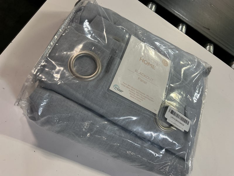 Condition photo showing Good Condition for vision home blue fog linen full blackout curtains grommet total room darkening window curtains 84 inches long for bedroom living room thermal insulated rustic linen drapes 2 panels 58"wx84"l,mist gray 58"w x 84"l (pack of 2) blue fog