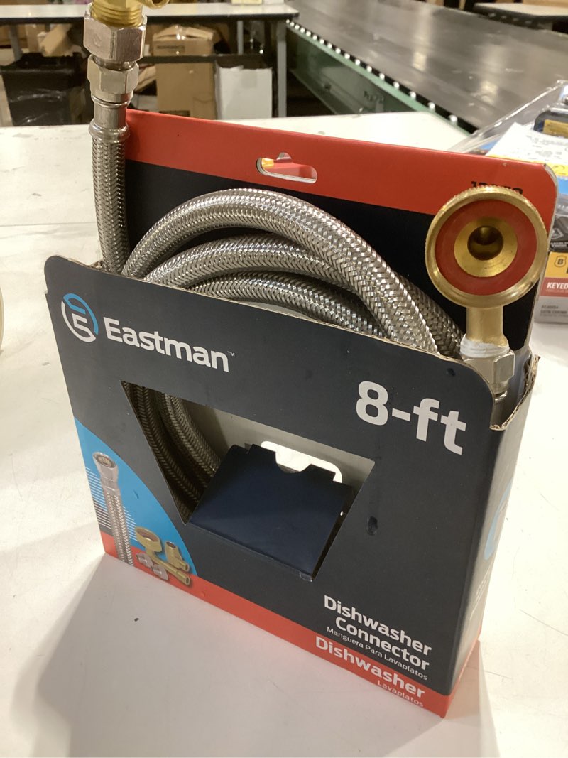 Condition photo showing As Is for eastman 8-ft 3/8-in compression inlet x 3/8-in compression outlet stainless steel dishwasher connector