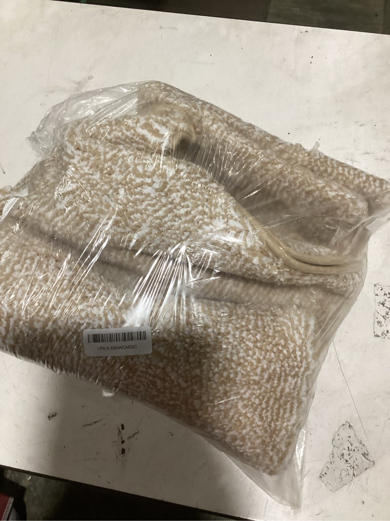 Condition photo showing Good Condition for iseau bathroom runner rugs 24x70, super absorbent microfiber large bath mat, non-slip long shower rug with tpr backing, thick plush machine washable bathmat for bathrooms, light camel/white 24" x 70" light camel/white