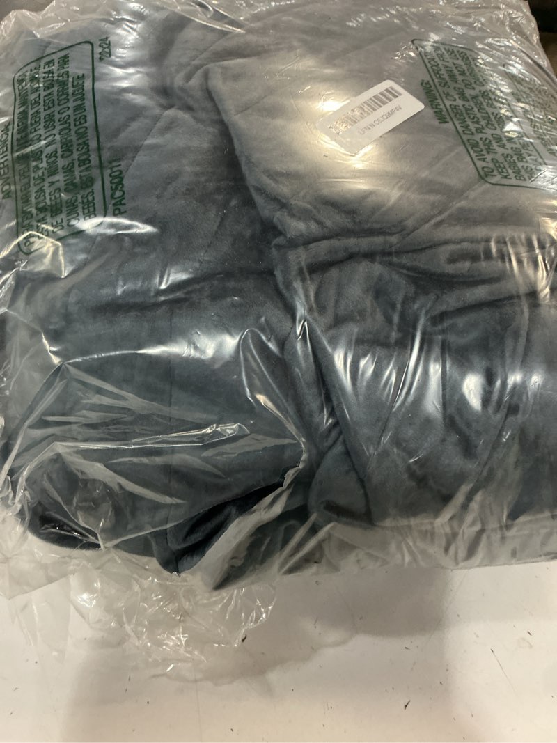 Condition photo showing As Is for wrensonge velvet queen quilt set-3 pieces blue grey luxurious velvet striped channel comforter with 2 shams, soft bedspread coverlet quilted bedding set for all season velvet-blue grey full/queen (90"x 94")