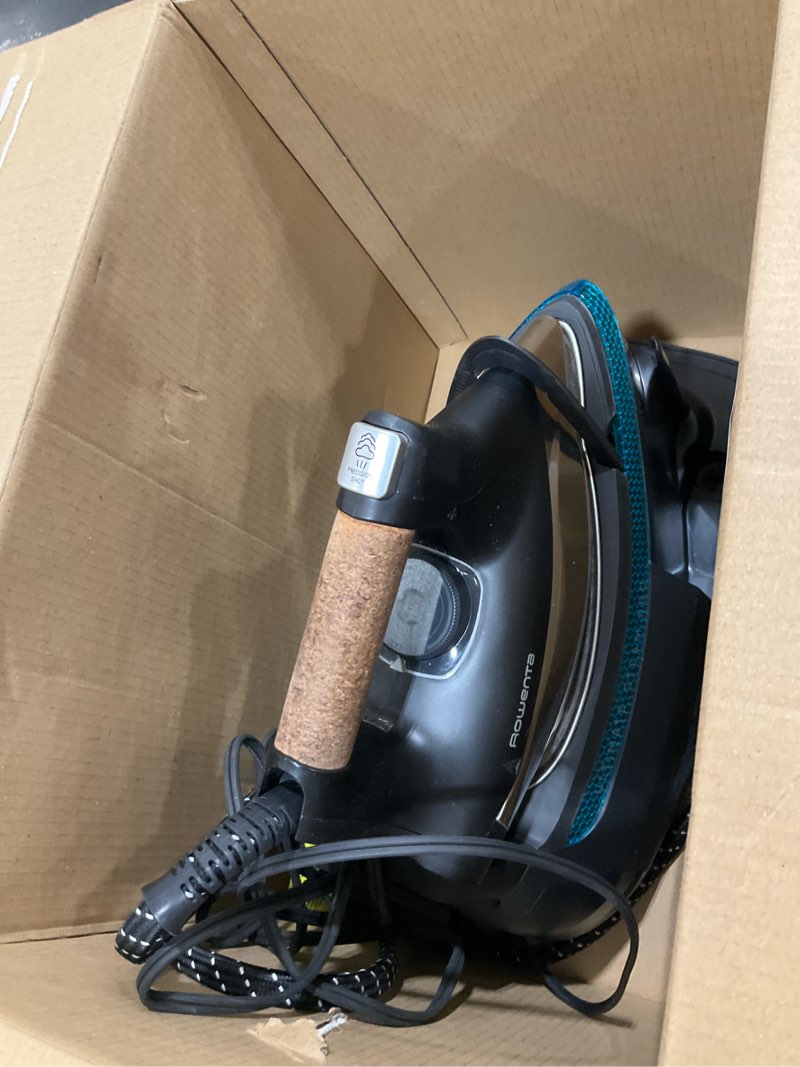 Condition photo showing As Is for rowenta, iron, ultimate steam pro stainless steel soleplate professional steam station for clothes, 1800 watts, 1.3l removable tank, boiler technology, fast heat up, black clothes iron, dg8668 xl steaming sessions - professional results
