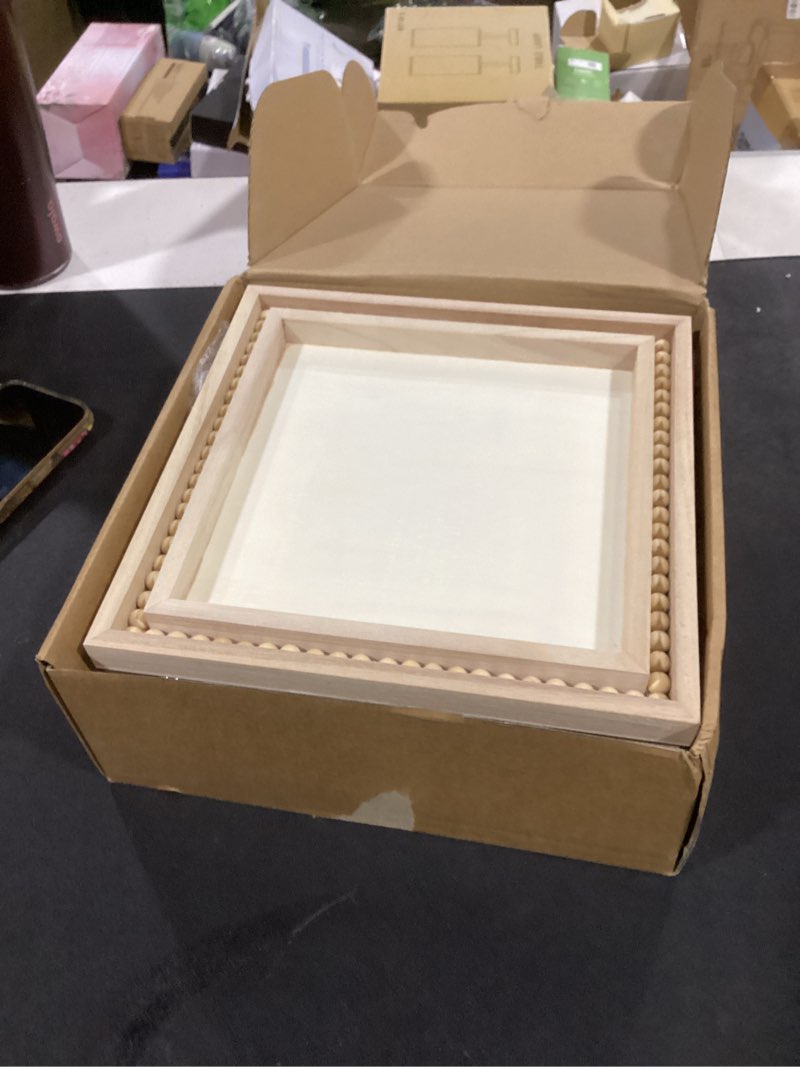 Condition photo showing New/Like New for Wenqik 4 Pack Beaded Wood Canvas Panels Unfinished Wooden Blank Framed Signs Boho Style Panel Boards Square Plaques for DIY Crafts Painting Pouring Drawing Art Projects (10 x 10 Inch)