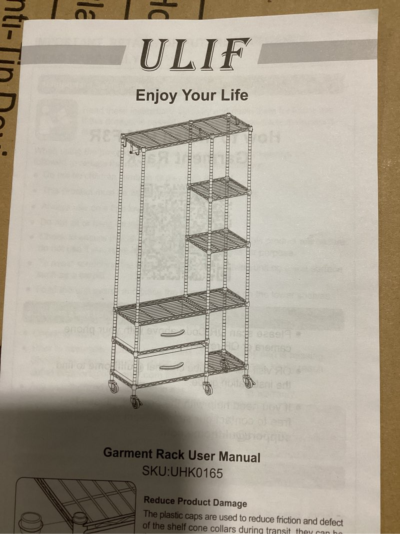 Condition photo showing Good Condition for ulif m5 wall mounted clothes garment rack, heavy duty closet storage and organizer system with 6 shelves and 3 expandable hanger rods, space saver suit (46.2-102.4)" w x 14" d x 83.1" h, black