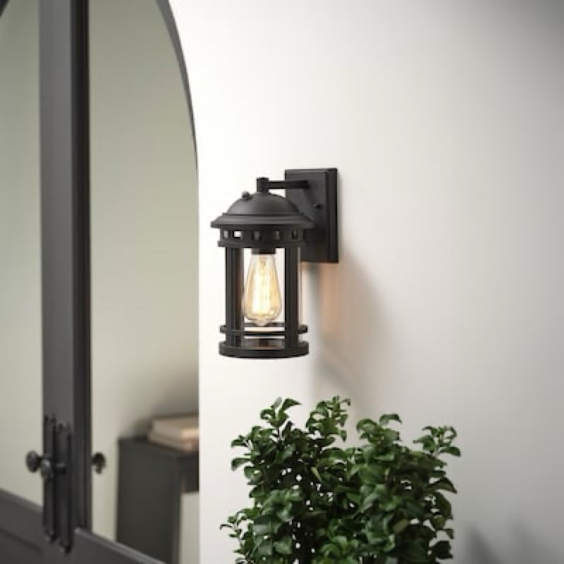 allen + roth st. sean 1 -light 11.25-in h matte black hardwired dusk to dawn outdoor wall light