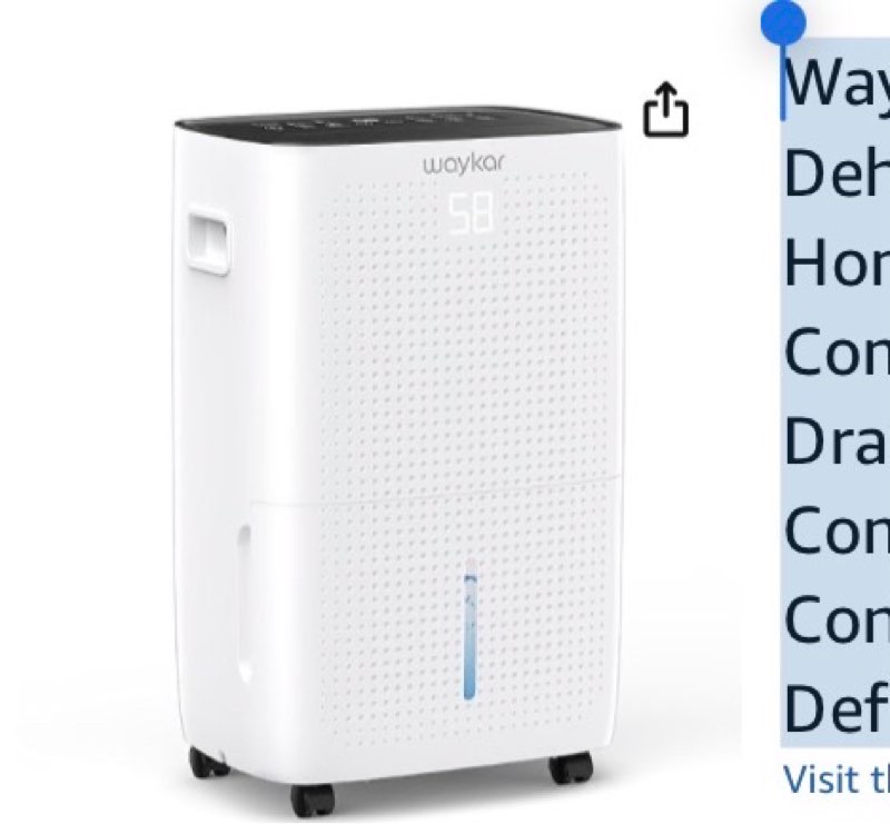 waykar 150 pint 7,000 sq.ft dehumidifier for basement & home, large room, smart compressor dehumidifier with drain hose & tank for commercial, 30%-80% humidity control, 92° auto swing, auto defrost.
