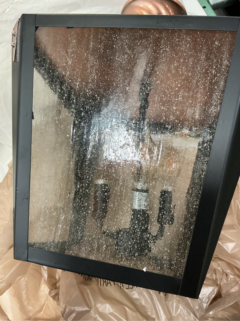 Condition photo showing As Is for Kichler Marimount 17" Outdoor Wall Light in Black, 1-Light Exterior Wall Sconce with Clear Seeded Glass, (17" H x 10" W), 59018BK