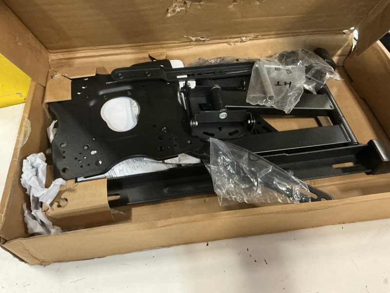 Condition photo showing As Is for amazon basics full motion tv wall mount with horizontal post installation leveling for 32" to 86" tvs, black full motion articulating