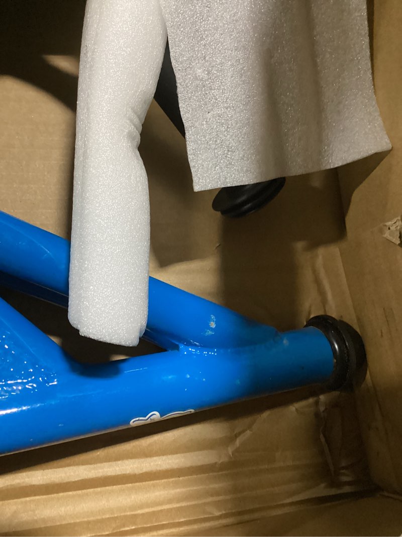 Condition photo showing As Is for joystar kick scooter for ages 5-9 years old boys girls, 12 inch big wheels scooters for kids, teens and adults, rear brake and adjustable handlebar, kids scooter blue