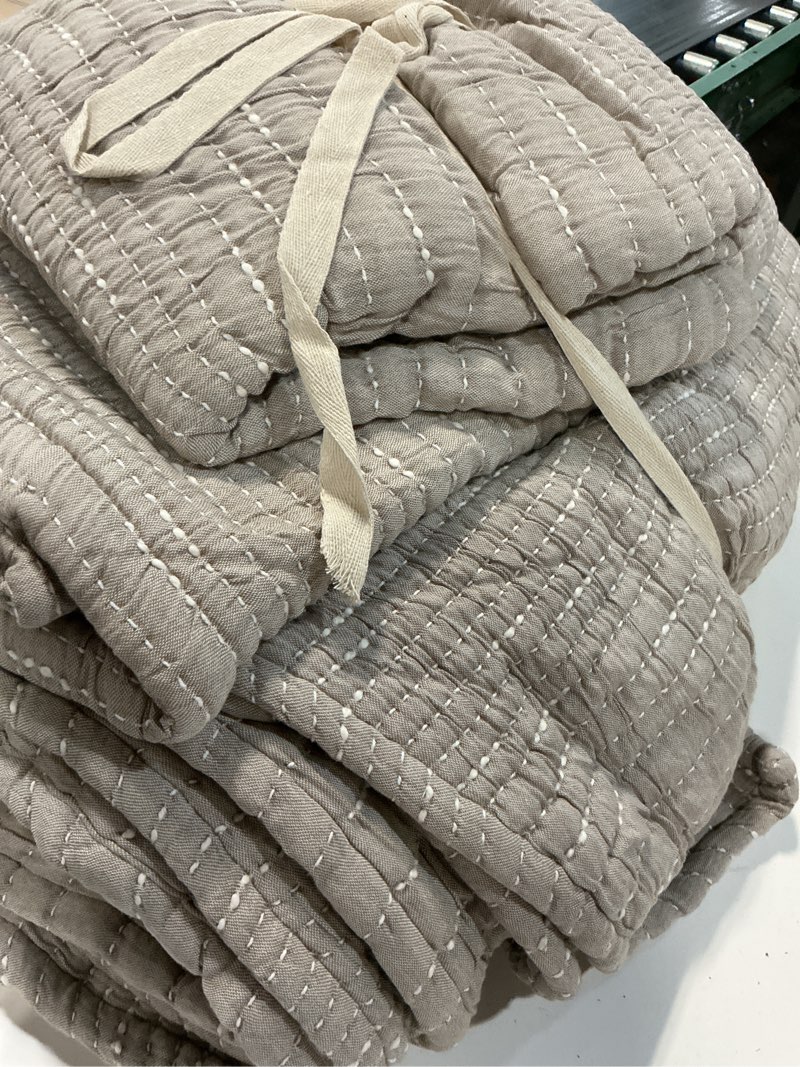 Condition photo showing As Is for organic cotton channel stitch coverlet set, king/cal king, taupe
