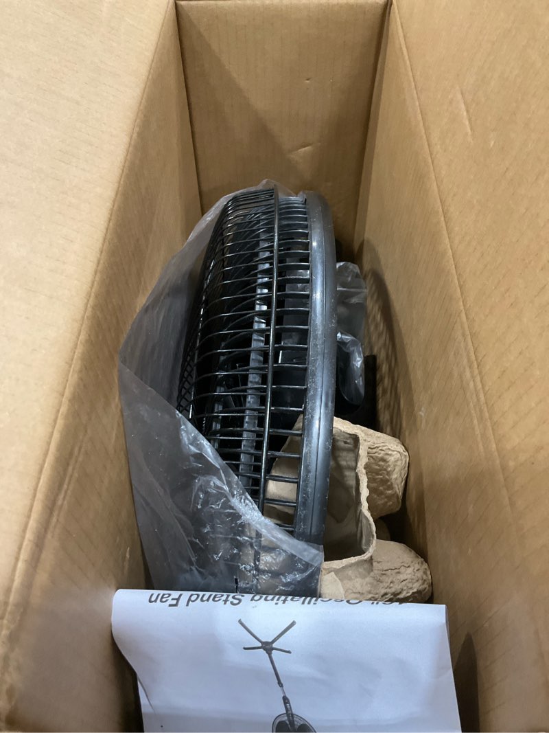 Condition photo showing As Is for Comfort Zone 16-Inch Oscillating Pedestal Fan, 3-Speed High-Velocity Cooling, Adjustable Height & Tilt, Quad-Pod Folding Base, Black – ETL Listed Black 16"