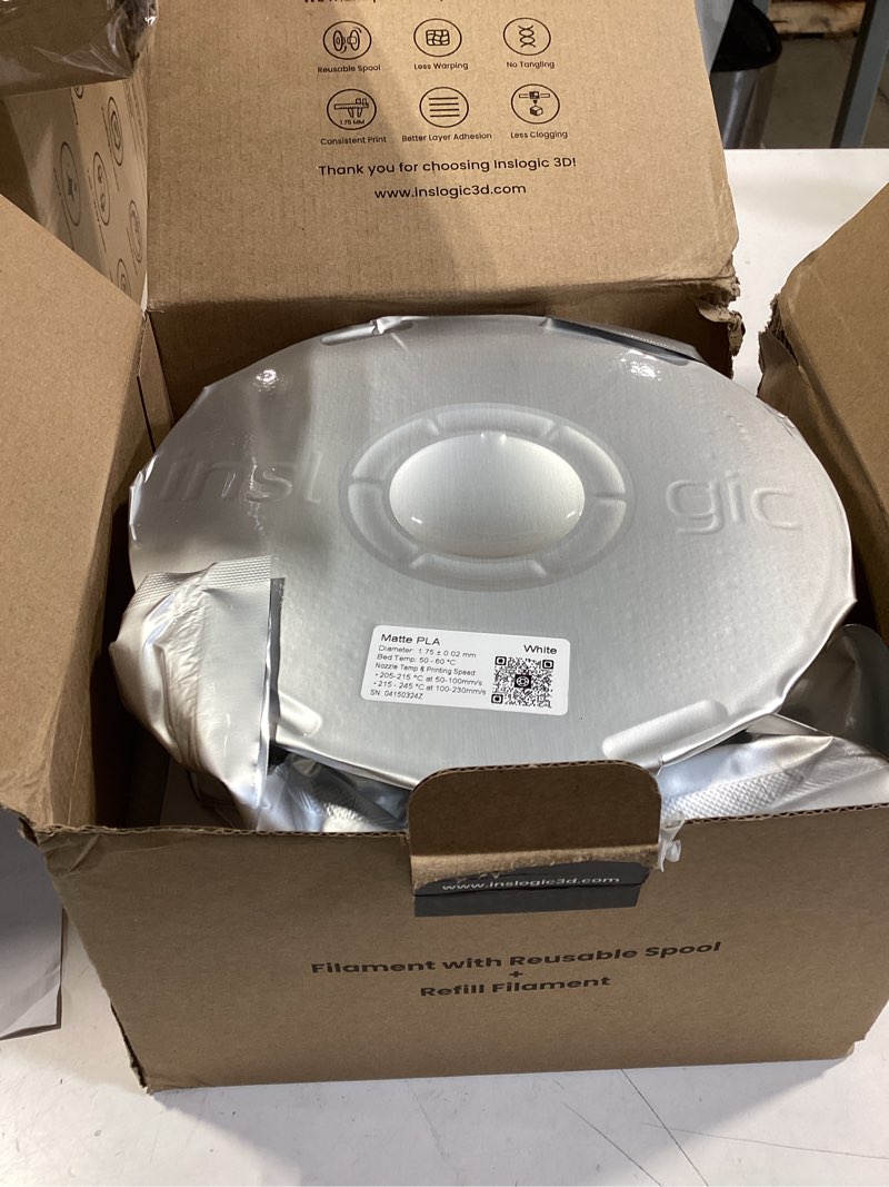 Condition photo showing Good Condition for inslogic matte pla filament 1.75mm 3d printer filament, fine matte texture & high precision, dimensional accuracy +/- 0.02mm, fit most fdm 3d printers, 2.2lbs*2, white+white, spool+refill 1kg*2 matte pla spool+refill white*2
