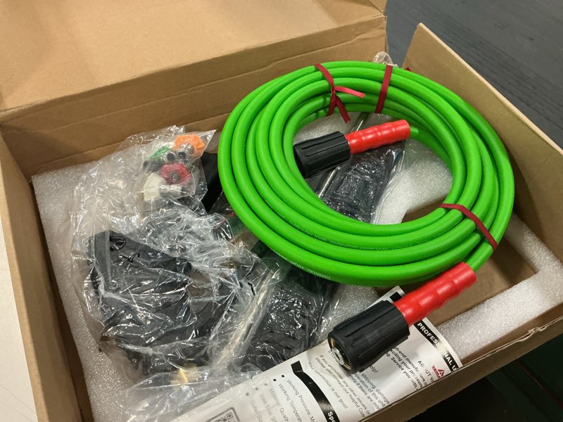 Condition photo showing Good Condition for YAMATIC Pressure Washer Gun and Hose, 25 FT Flexible Hose with Stainless Steel Extension Power Washer Wand, 3/8" Swivel Quick Connect & M22-14mm Adapter Replacement for Ryobi Simpson Honda (Green) 25ft hose & long gun