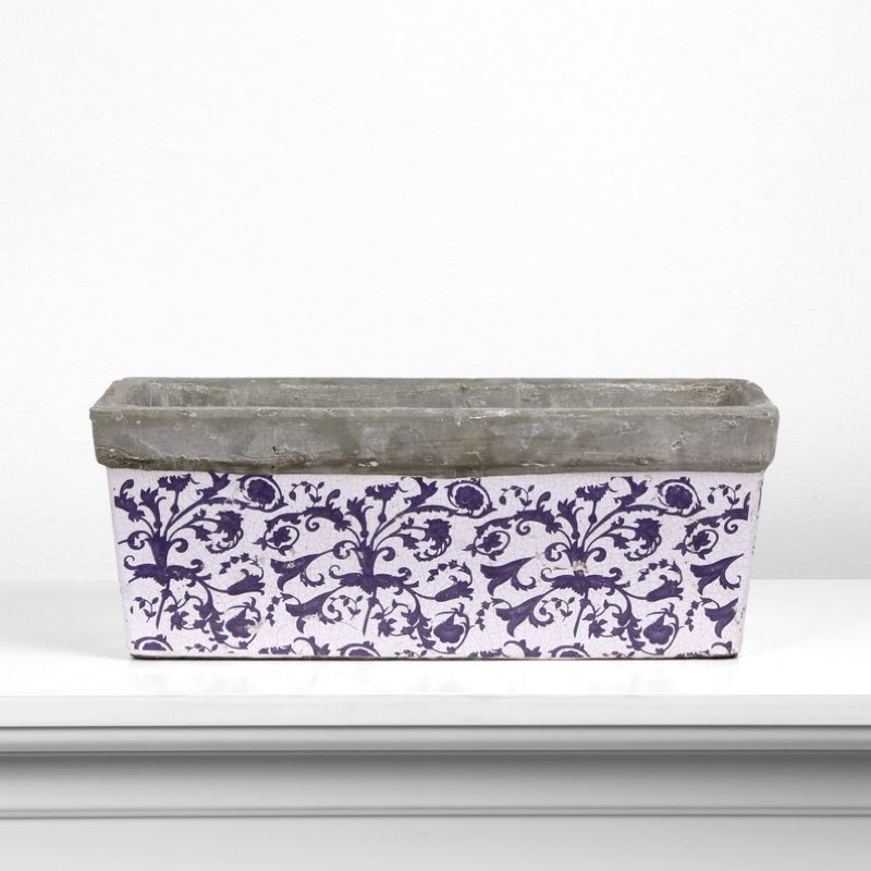 Planter Blue & White Rustic Antiquifed Oblong
