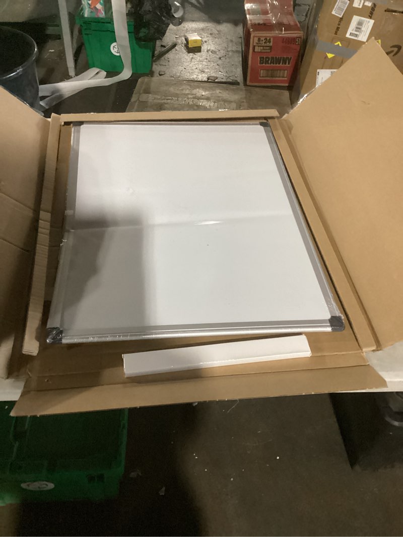 Condition photo showing As Is for amazon basics magnetic dry erase whiteboard, 24"w x 18"h, aluminium frame, silver/white