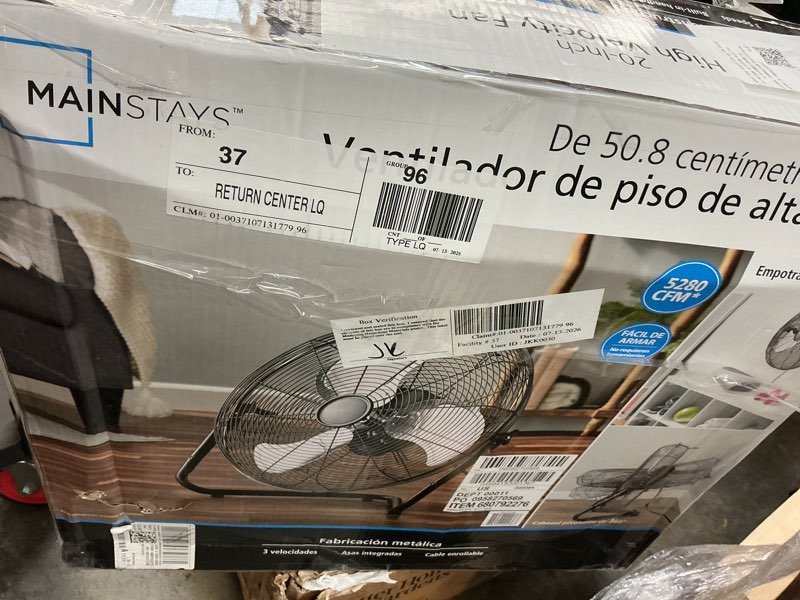 Condition photo showing As Is for (demagned )mainstays sfc1-500b 20 in high velocity floor fan, black