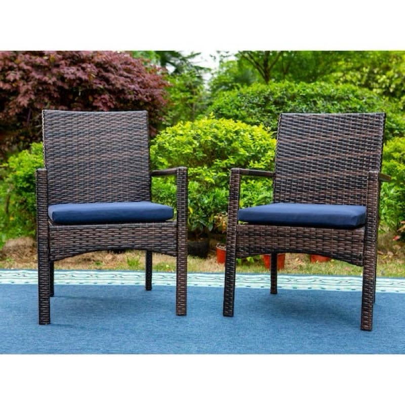 PHI VILLA Outdoor Wicker Rattan Haiti Chair Set of 2