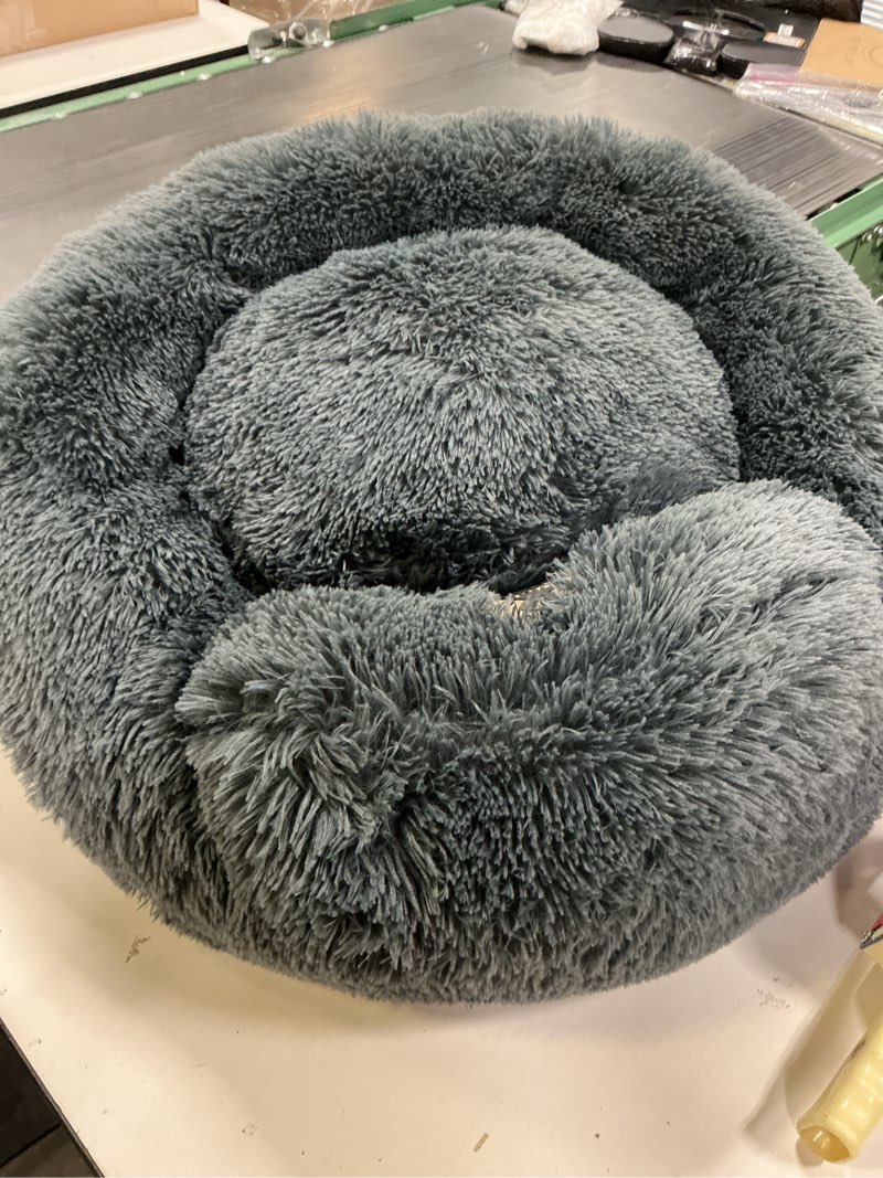 Condition photo showing Good Condition for round calming dog beds for medium dogs 30 inches anti-slip donut washable plush faux fur pet bed fits up to 45 lbs pets,dark gray