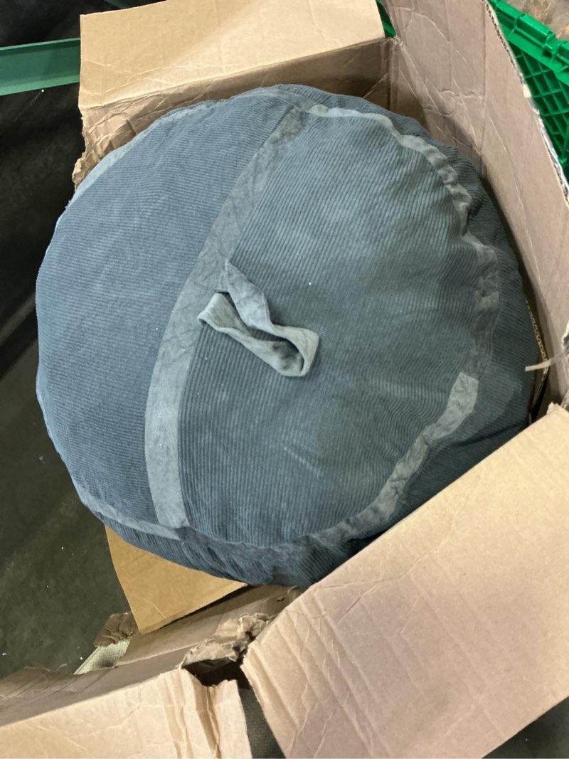 Condition photo showing As Is for big joe fuf foam filled bean bag chair, gray plush, soft polyester