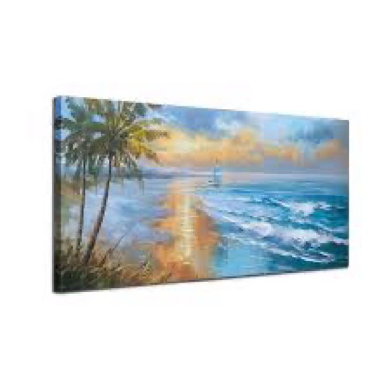 enartly 3d textured seascape wall art for living room, ocean nature coconut tree landscape canvas pa