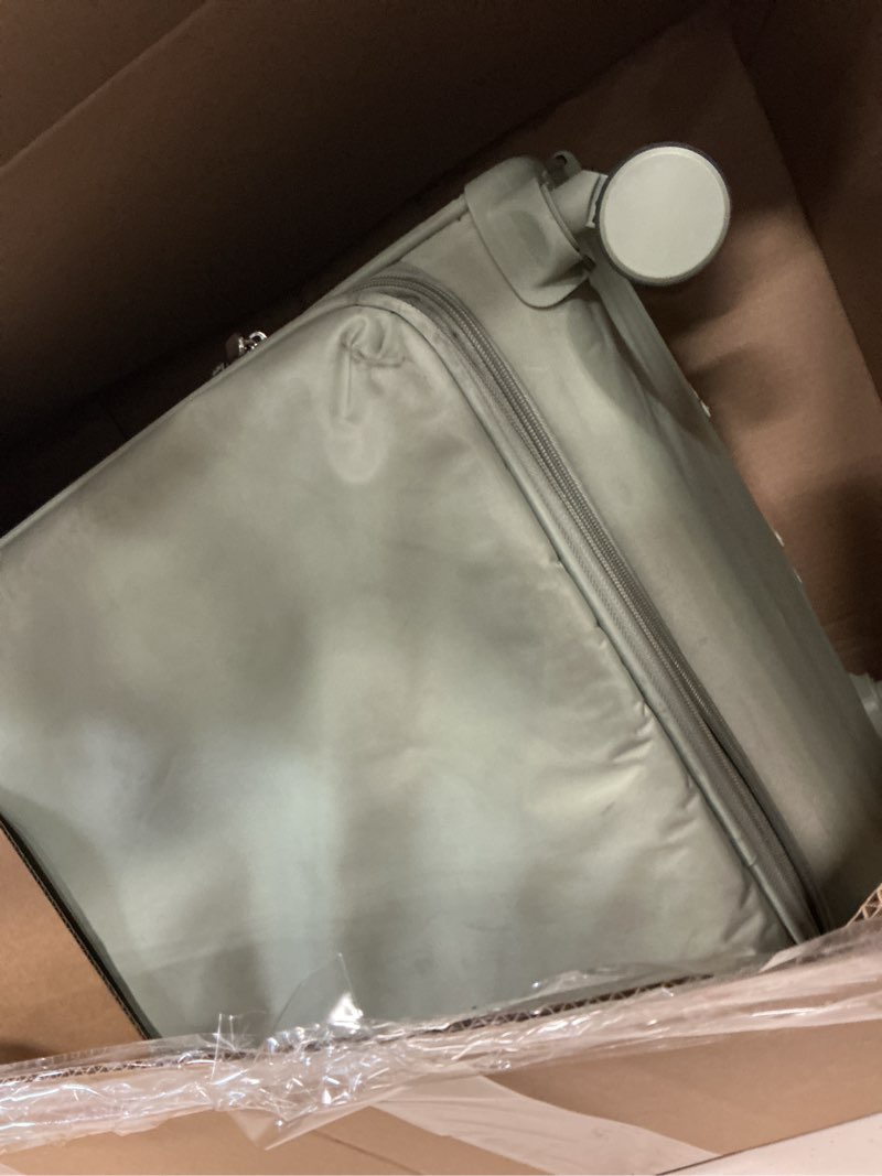 Condition photo showing As Is for it luggage lustrous luxe 32" softside checked 8 wheel spinner, desert sage large desert sage