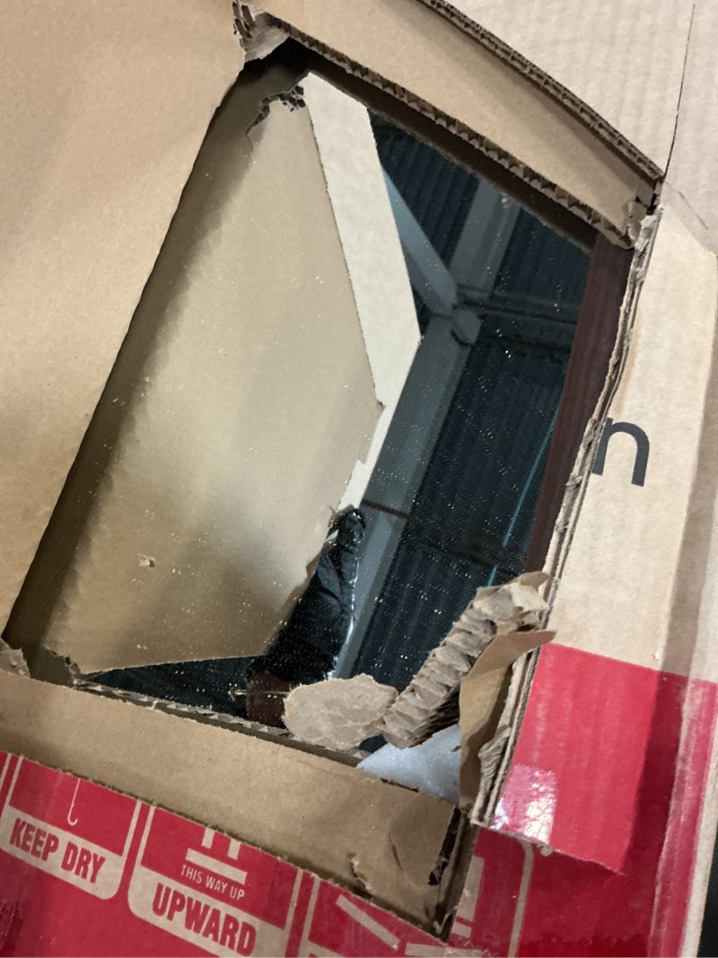 Condition photo showing Good Condition for 24"x36" arch wall mirror for wall, wall mounted vanity mirror for bedroom, wood grain finish frame mirror with tempered glass, vintage decorative for bathroom, entryway, living room, walnut arch-walnut 36"l x 24"w