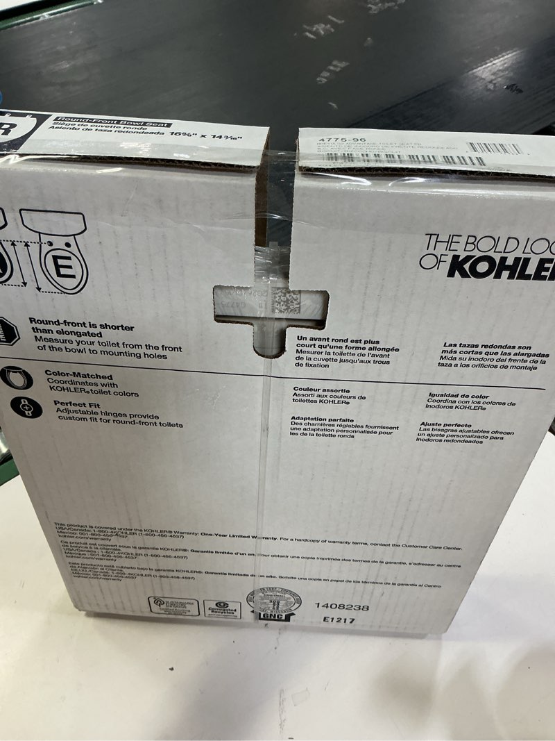 Condition photo showing New/Like New for KOHLER K-4775-96 Brevia Round Toilet Seat with Quick-Release Hinges And Quick-Attach Hardware For Easy Clean, Biscuit Round Biscuit