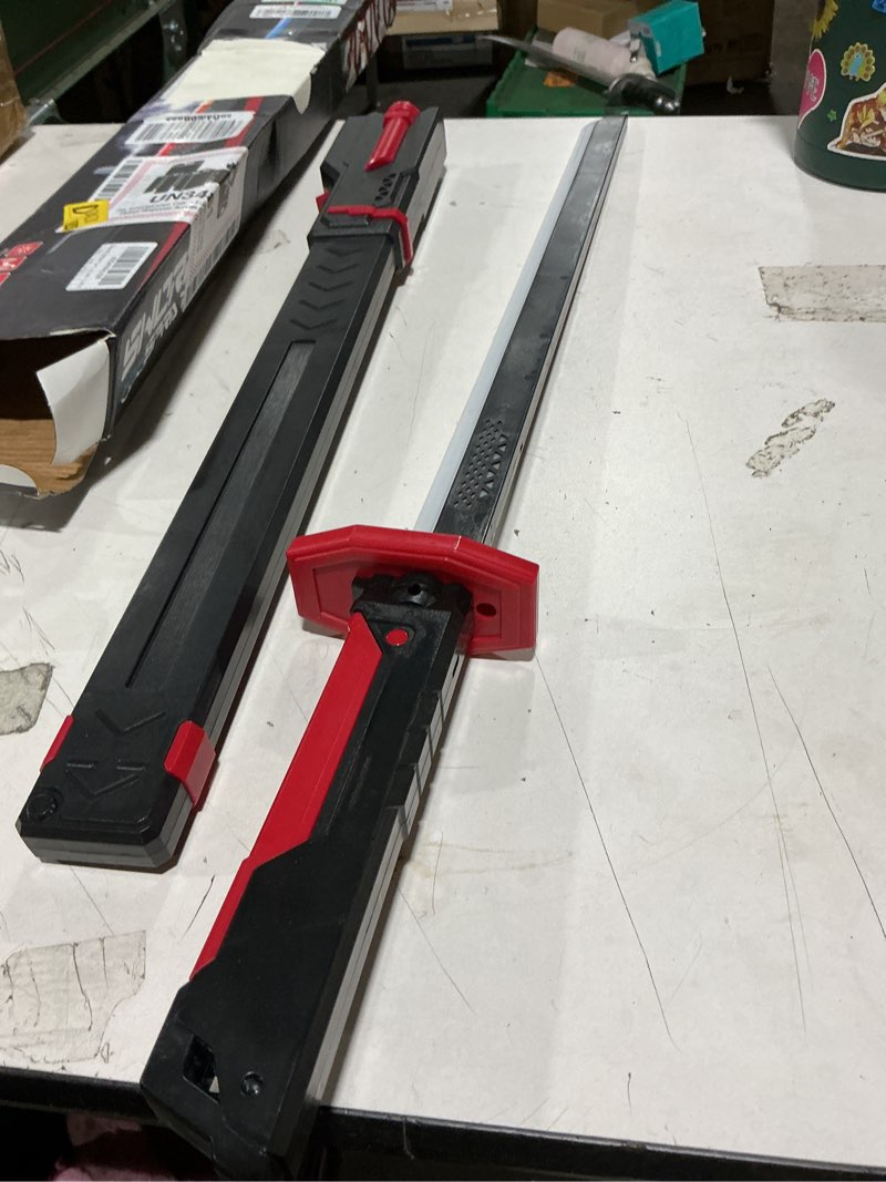 Condition photo showing As Is for lightsaber 31.5" spark sword with mist hit sound, 8 color light up cyberpunk swords toy, for cosplay, dueling, party 31.5 in - red