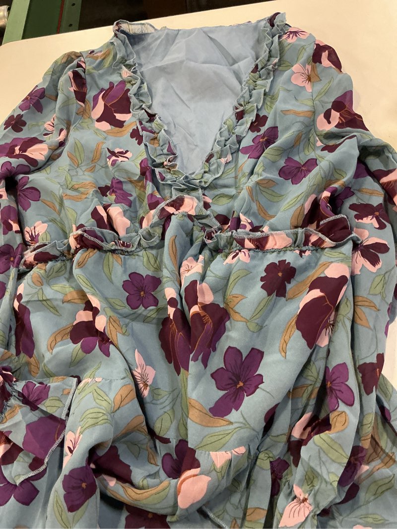 Condition photo showing Good Condition for blencot women's casual boho floral printed deep v neck loose long sleeve long evening dress ruched cocktail party maxi wedding dress blue x-large