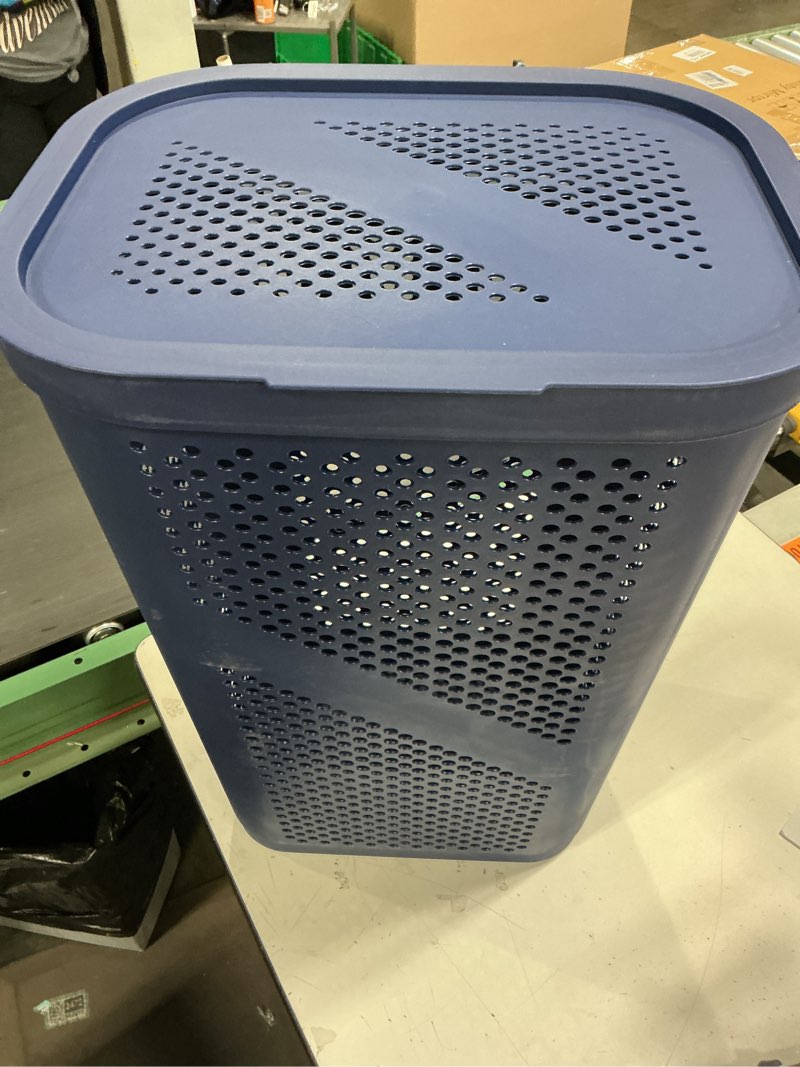 Condition photo showing Good Condition for Mind Reader 60L Slim Laundry Hamper, Clothes Basket, Lid, Ventilated, Plastic, 17.25"L x 13.75"W x 23.5"H, Navy