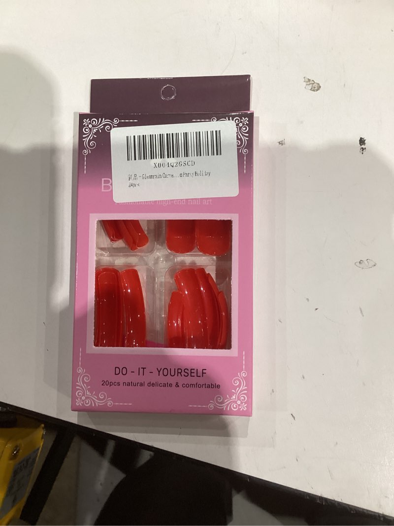 Condition photo showing New/Like New for Curved Press on Nails Long Red Square for Women Prom Party Holiday 24pcs