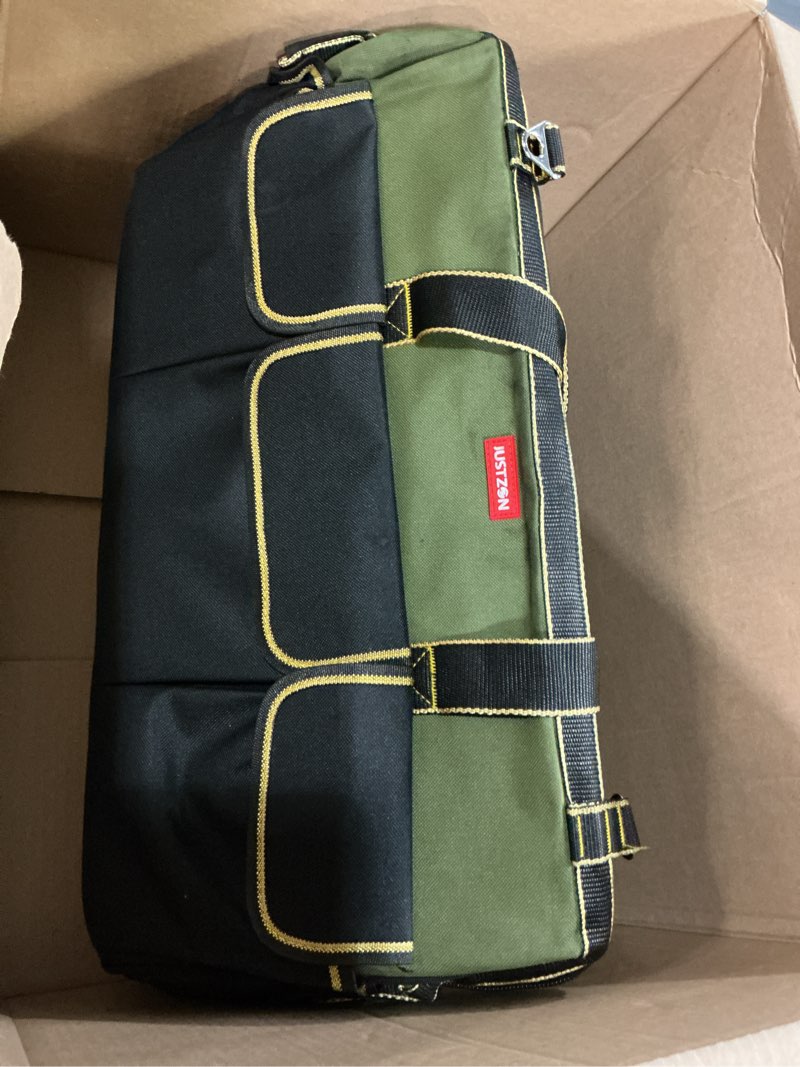 Condition photo showing Good Condition for rolling tool bag with wheels for Electrician HVAC Tool Bag Organizer ?Hidden pull rod, plastic bottom, lightweight