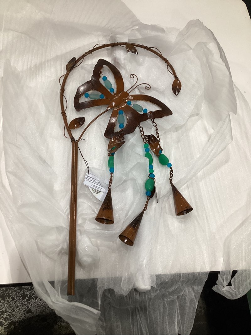 sunset vista designs outdoor garden décor - rustic metal boho wind chime stake with copper bells, 42