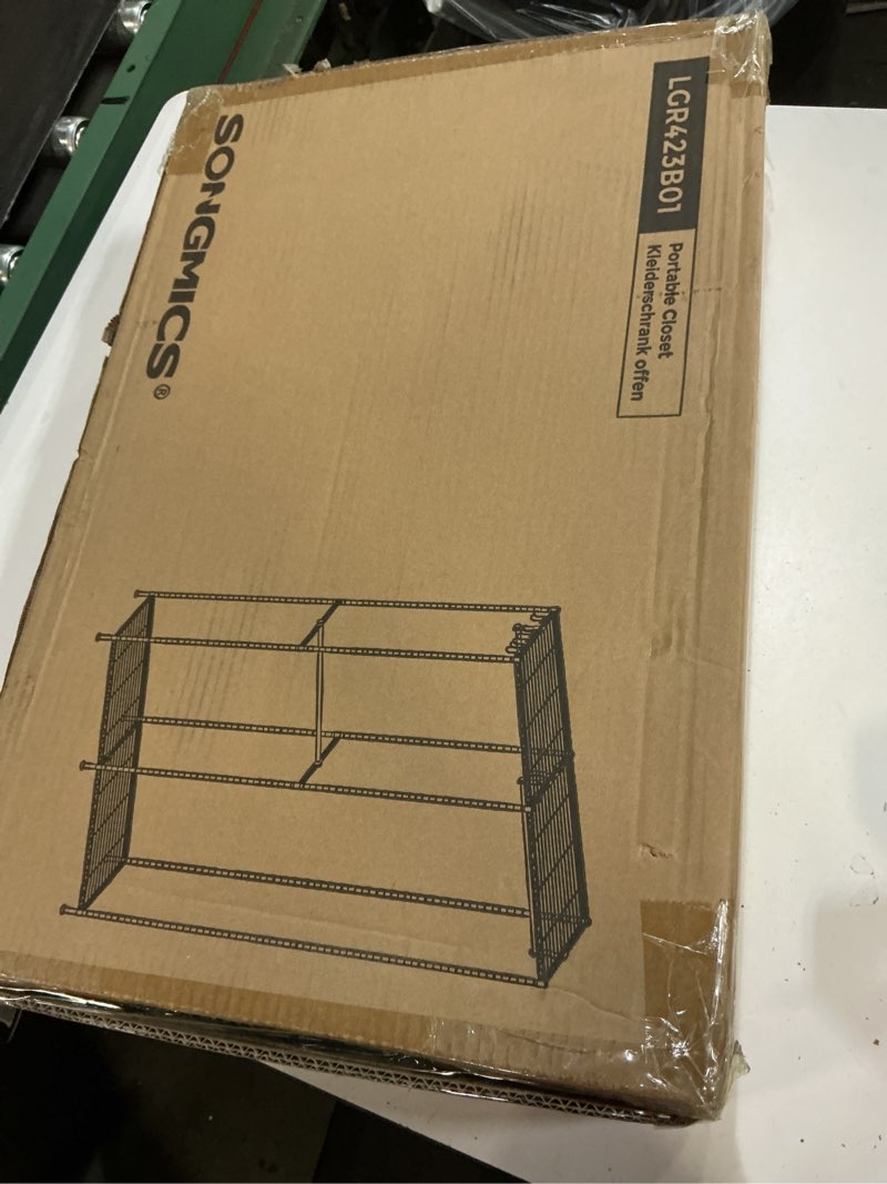 Condition photo showing New/Like New for songmics clothes rack, freestanding wardrobe closet, metal clothing racks, heavy-duty garment rack with adjustable shelves, hanging rods, dividable, 15.8 x 47.2 x 70.9 inches, ink black ulgr423b01 ink black standard