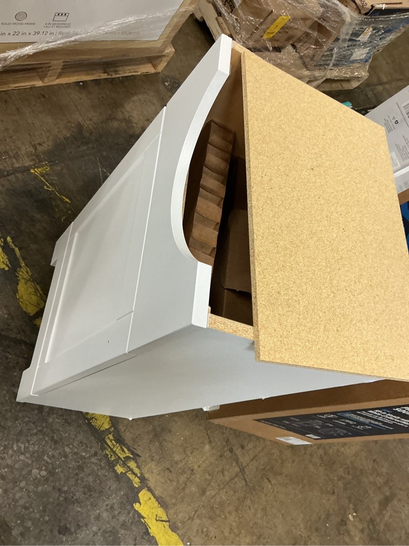 Condition photo showing As Is for  project source euro 18-in true white single sink bathroom vanity with white cultured marble