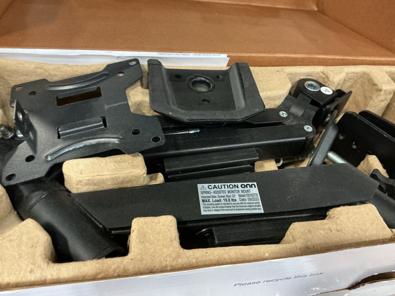 Condition photo showing As Is for onn spring assisted desk mount for 13" to 32" monitors/tvs, 3x load tested, holds up to 19.8 lbs.