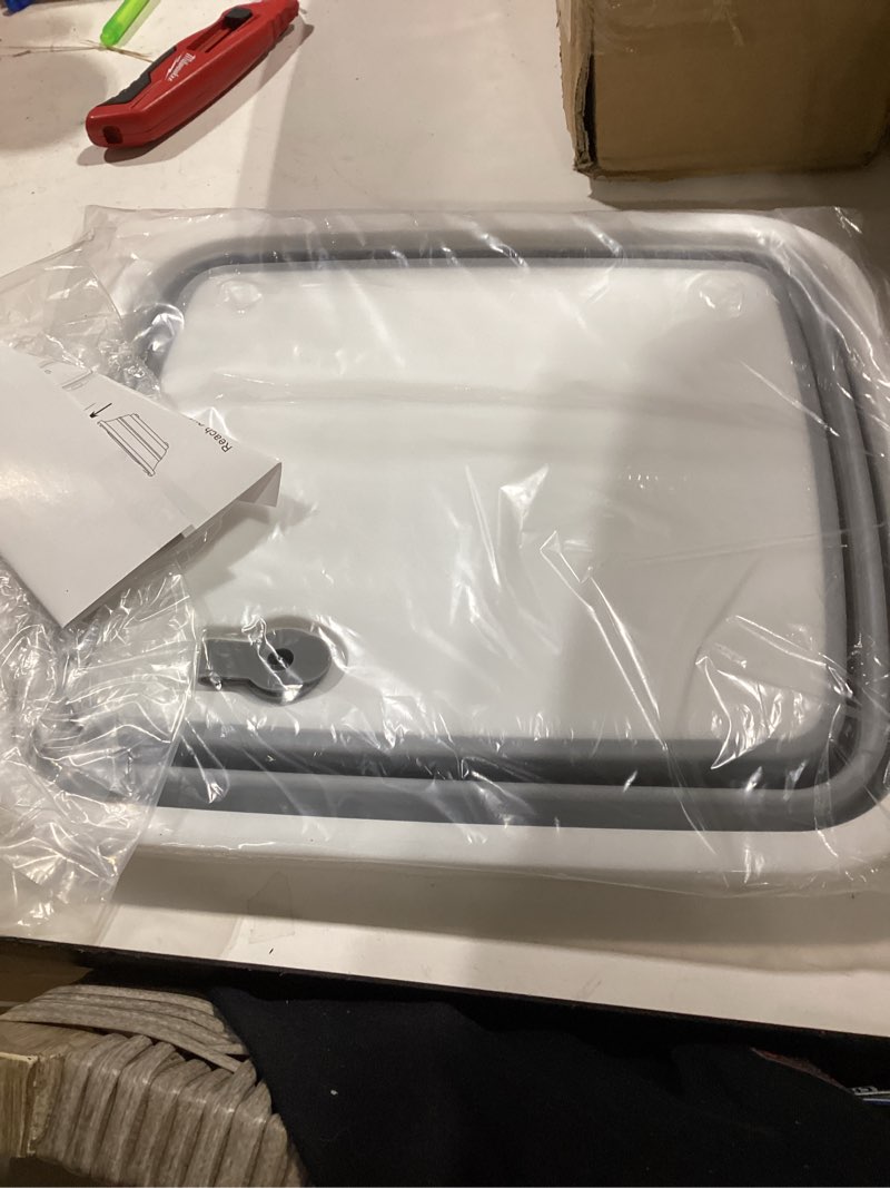 Condition photo showing Good Condition for 2 pack collapsible cutting board, foldable dish tub with draining hole, portable chopping board with colander, 3 in 1 multifunction camping sink for washing dish, bowl, vegetables and fruit 2 white/green and white/grey