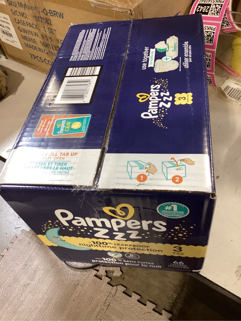 Condition photo showing Good Condition for pampers zzz overnight diapers, size 3 (16-28 lbs), 66 count, nighttime protection disposable baby diaper, night time leak and skin protection size 3 66