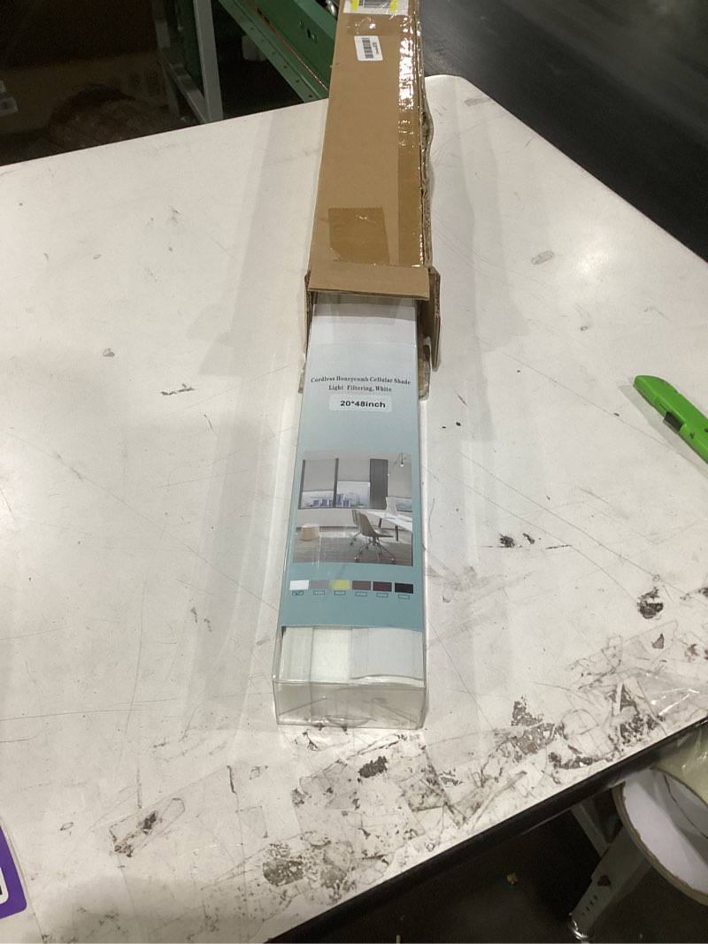 Condition photo showing New/Like New for myshade cordless cellular window shades light filtering blinds for indoor windows 1.5 inch honeycomb cell sheer fabric accordion pull down blinds easy lift easy to install, size 20" w x 48" h (white) white 20"w x 48"h