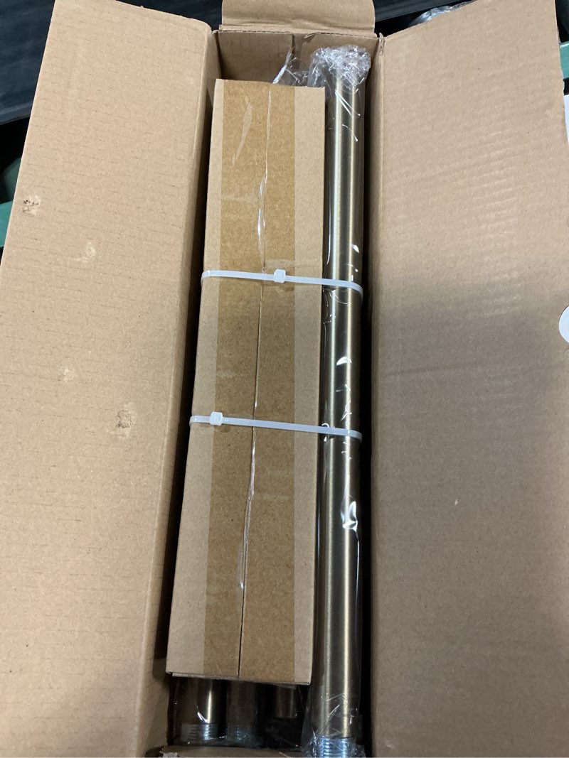 Condition photo showing New/Like New for lootkell 2 pack warm gold curtain rods for windows 28 to 48 adjustable length heavy duty 1" diameter brass window curtain rod with solid metal finials for outdoor farmhouse bedroom kitchen living room