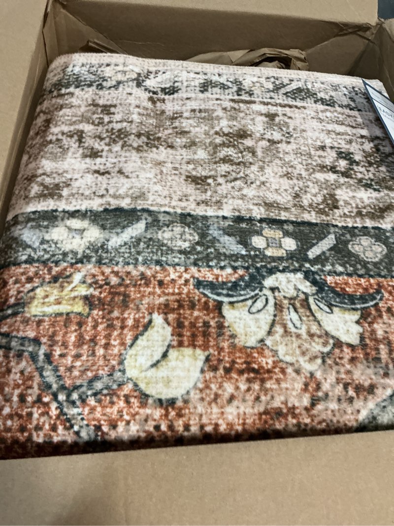 Condition photo showing Good Condition for releany area rugs 8'x10' washable non-slip, floral vintage distress print pattern medallion carpet for living room bedroom dining room, brick red rust neutral brown burnt orange green brick/brown/green 8' x 10' (rectangular)