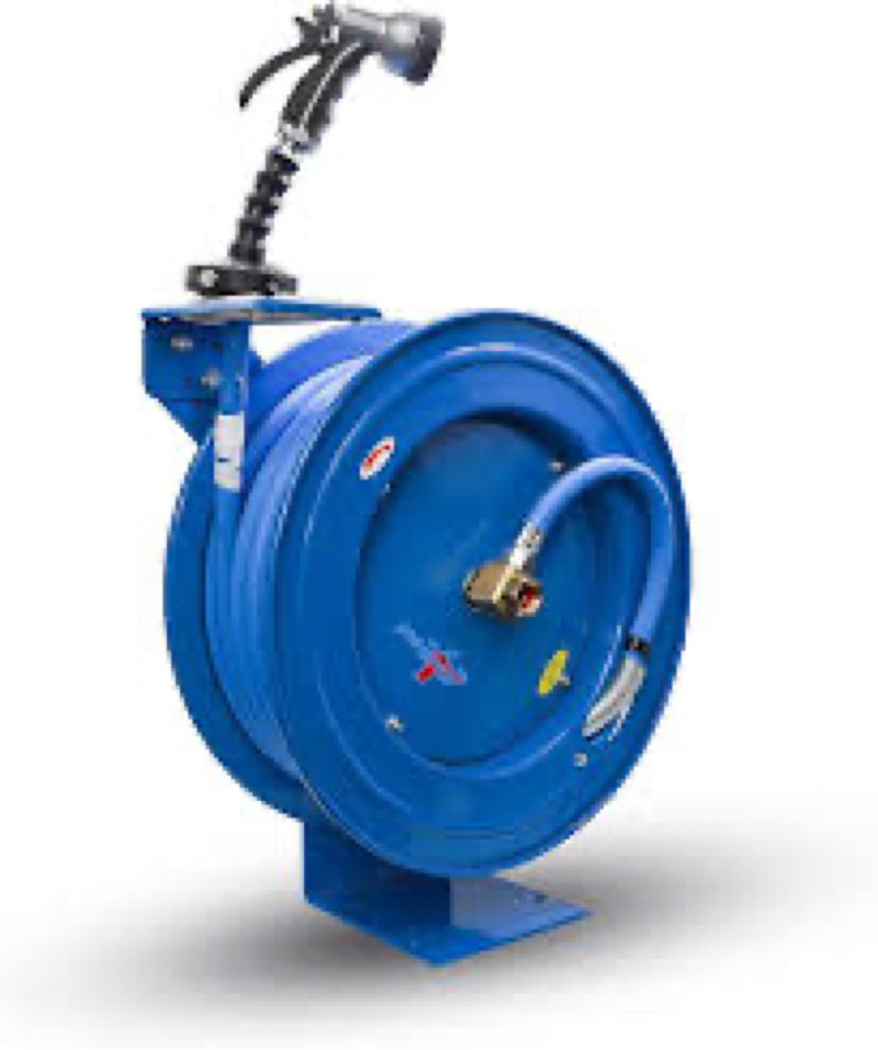 BLUSEAL BSWR5850 Retractable Hose Reel with 5/8" x 50' Hot Water Rubber Hose, 6' Lead-in, 500 PSI, B