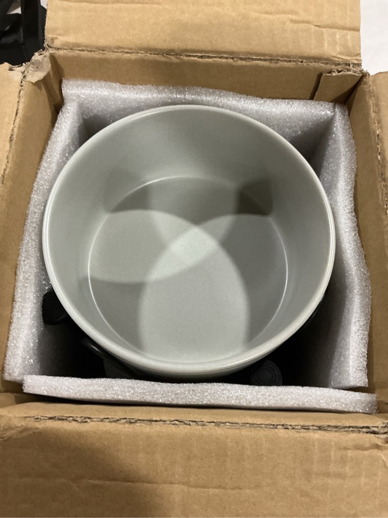 Condition photo showing Good Condition for elevated dog bowls, ceramic raised dog bowl set with anti-slip and non-tip metal stand, 2 pack pet food and water feeding bowls for small and medium dogs (gray,3.6 cups) 3.6 cups | 2 pack | for medium dogs gray