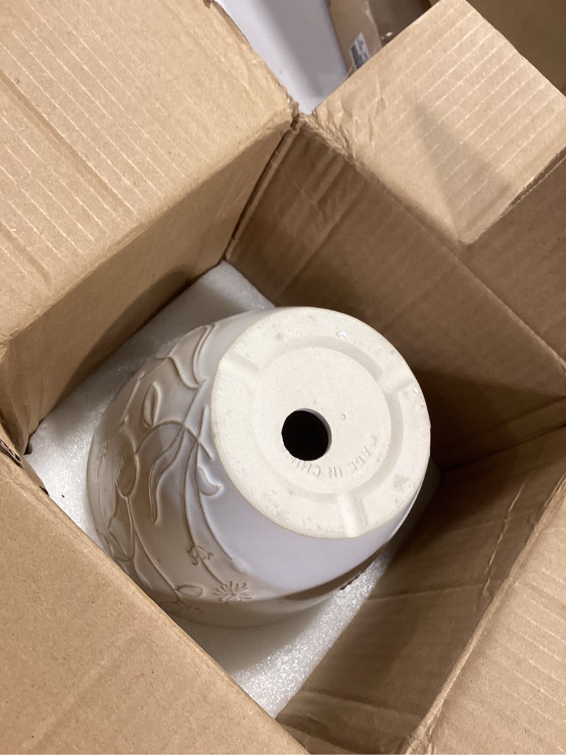 Condition photo showing Good Condition for 6 inch ceramic plant pot for indoor plants outdoor round planter flower pot with drainage hole and saucer for home garden office decor white 6 inch butterflies and flowers white