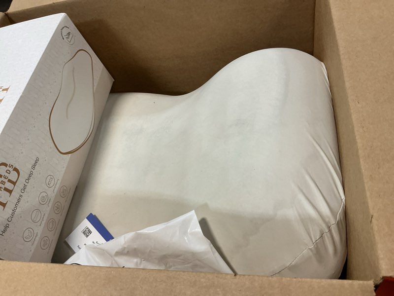 Condition photo showing As Is for side sleeper pillow – soft ergonomic cervical-neck-pillow for neck pain relief, ice silk zipperless pillowcase, eco friendly and durable material (white)