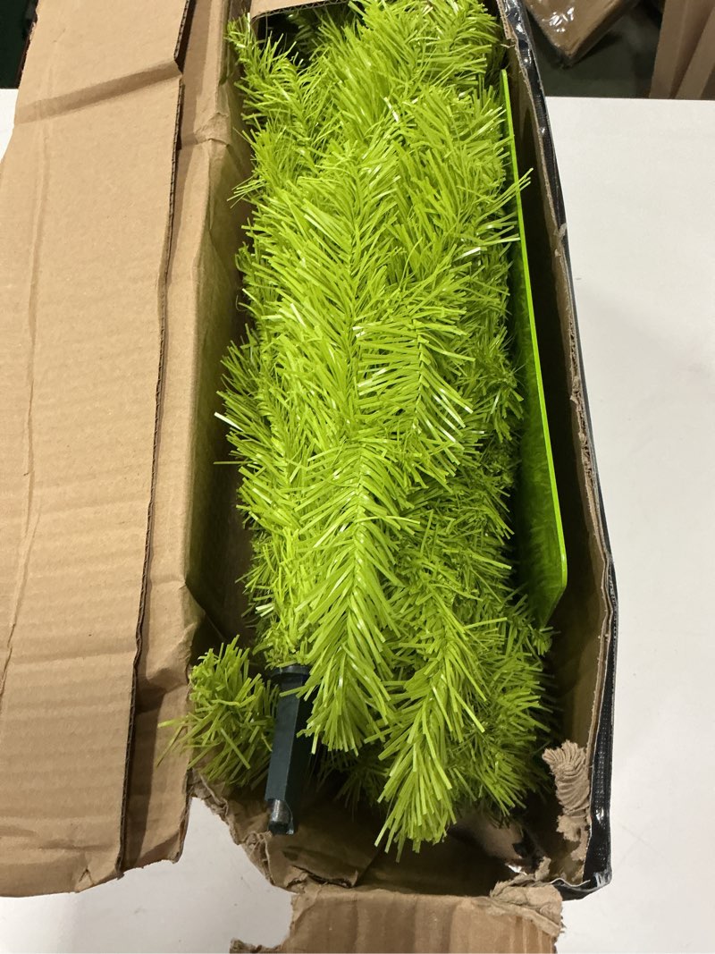 Condition photo showing As Is for 5FT Whimsical Lime Green Christmas Tree with 150 LED Timer Lights and Balls Ornament, Bendable Artificial Pencil Tree with Metal Base for Home Office Apartment Holiday Party Decoration