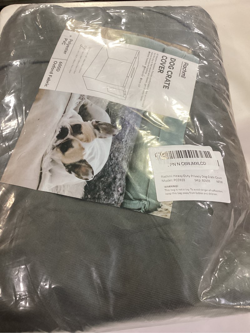 Condition photo showing New/Like New for rachmi privacy dog crate cover 48 inch, durable 600d canvas water resistant windproof pet kennel cover for universal wire crate with double doors, (49”lx31”wx33”h, gray/black) 48 inch (49lx31wx33h)