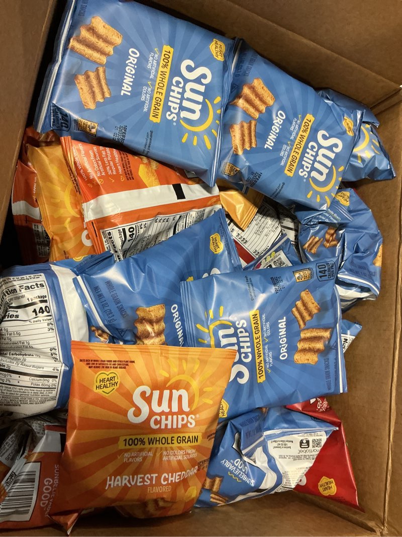 Condition photo showing New/Like New for Best by feb/10/2026)SunChips 100% Whole Grain Chips, Variety Pack, 1 oz Bags, Pack of 40, No Artificial Flavors, No Colors from Artificial Sources Variety Pack 40 Count (Pack of 1)