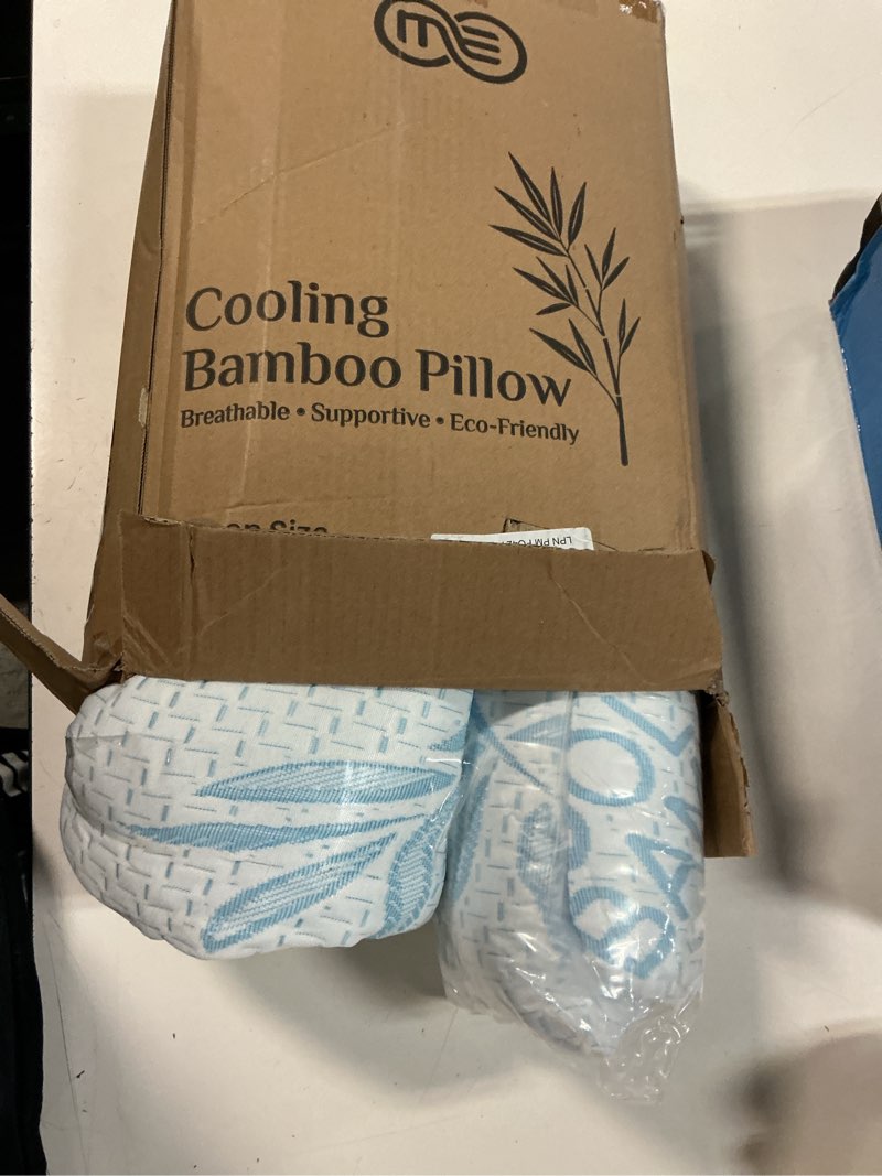 Condition photo showing New/Like New for omeo 2 pack bamboo pillow queen size for sleeping, hypoallergenic cooling shredded memory foam bed pillows for side, back and stomach sleepers, adjustable loft and washable cover 20" x 30" 2 pack queen