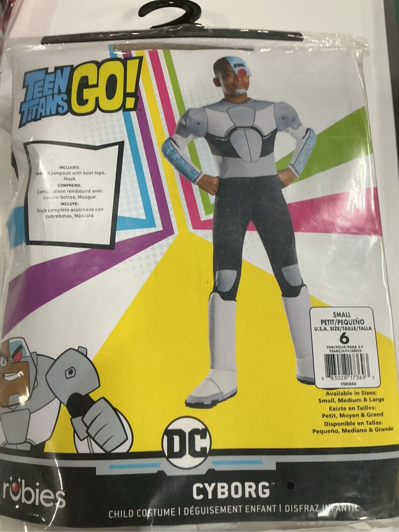 Condition photo showing New/Like New for DC Teen Titans Go!: Cyborg Deluxe Costume for Kids by Rubies, Boy's Small